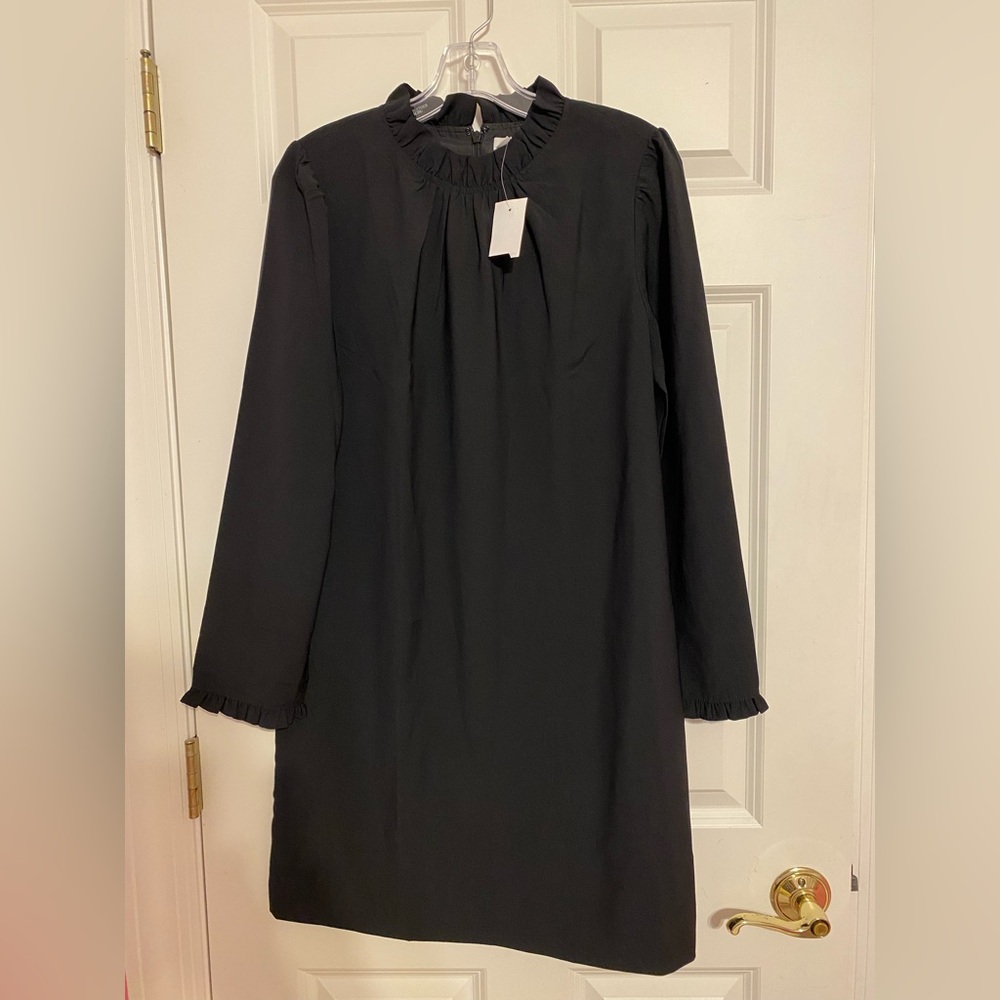 J. Crew black ruffle neck dress, size 8